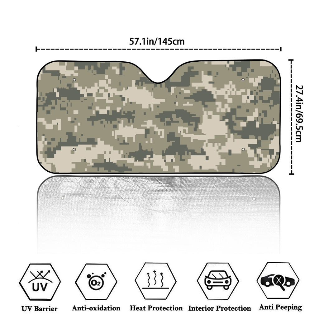 Beige Digital Camo Pattern Print Car Windshield Sun Shade