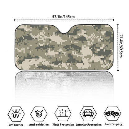 Beige Digital Camo Pattern Print Car Windshield Sun Shade