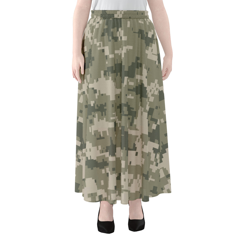 Beige Digital Camo Pattern Print Chiffon Maxi Skirt