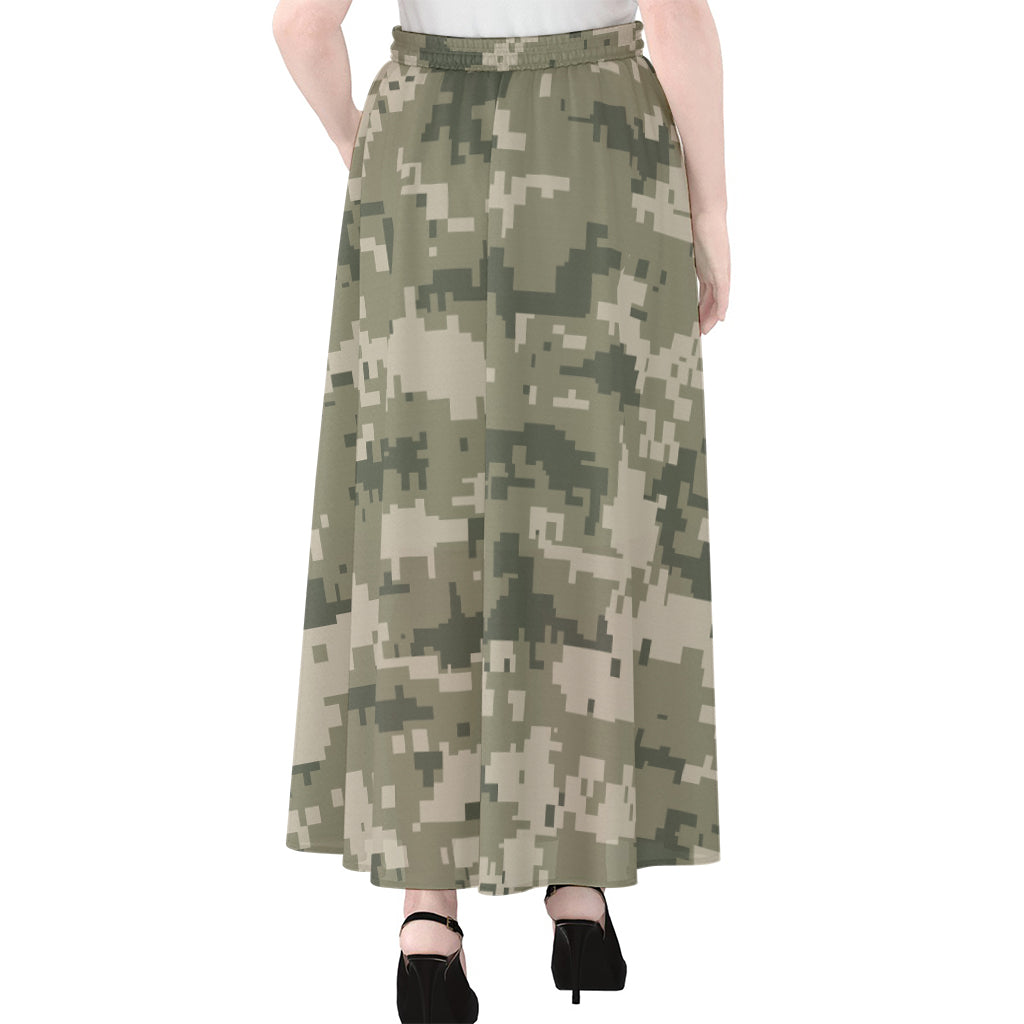 Beige Digital Camo Pattern Print Chiffon Maxi Skirt