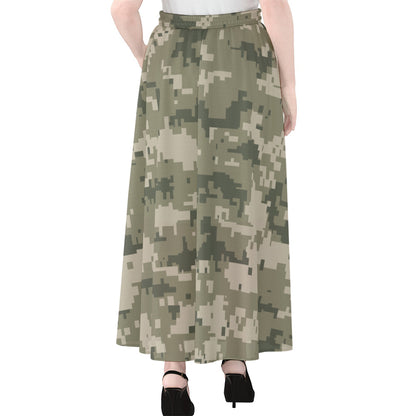 Beige Digital Camo Pattern Print Chiffon Maxi Skirt