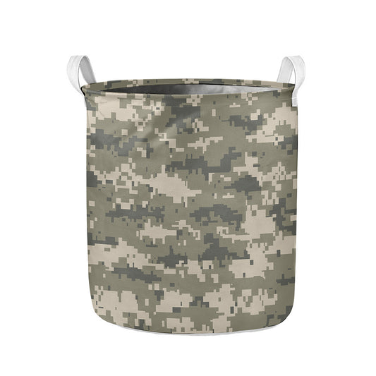 Beige Digital Camo Pattern Print Collapsible Laundry Basket