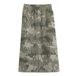 Beige Digital Camo Pattern Print Cotton Front Slit Maxi Skirt