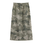 Beige Digital Camo Pattern Print Cotton Front Slit Maxi Skirt