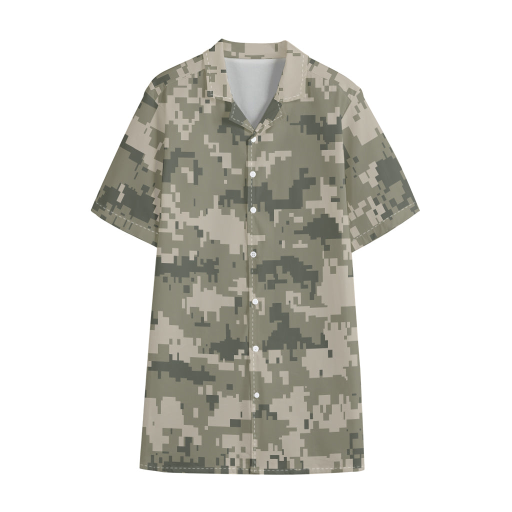 Beige Digital Camo Pattern Print Cotton Hawaiian Shirt