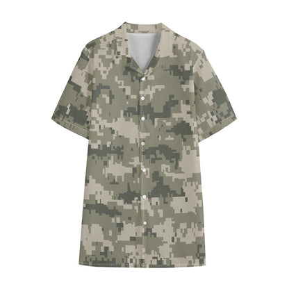 Beige Digital Camo Pattern Print Cotton Hawaiian Shirt