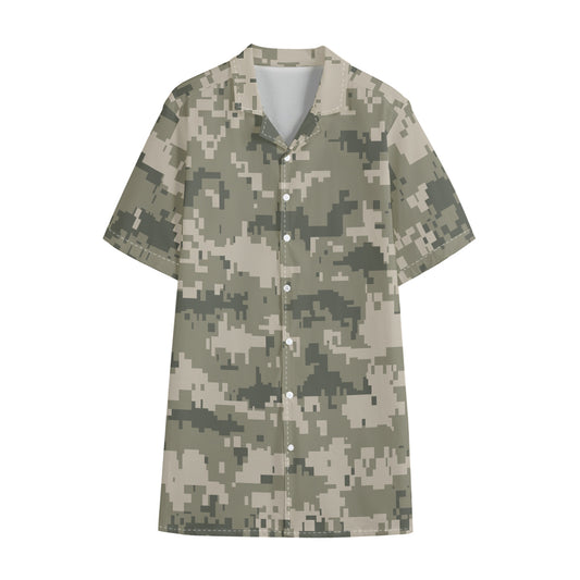 Beige Digital Camo Pattern Print Cotton Hawaiian Shirt