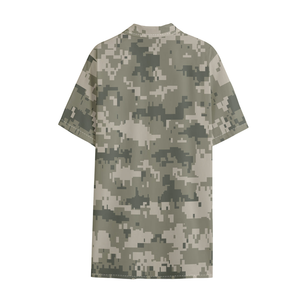 Beige Digital Camo Pattern Print Cotton Hawaiian Shirt
