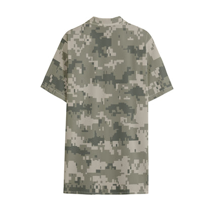 Beige Digital Camo Pattern Print Cotton Hawaiian Shirt