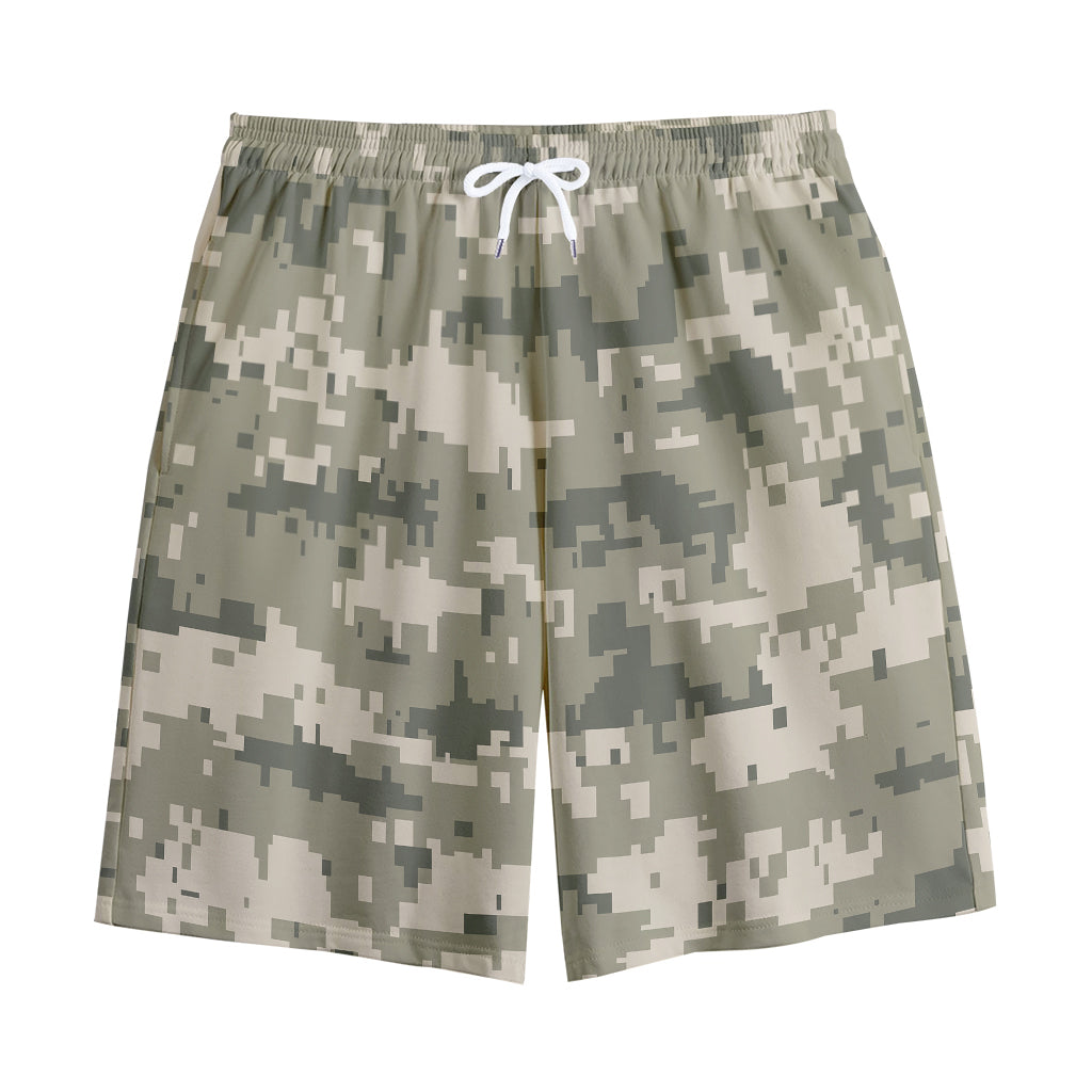 Beige Digital Camo Pattern Print Cotton Shorts