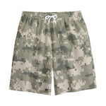 Beige Digital Camo Pattern Print Cotton Shorts