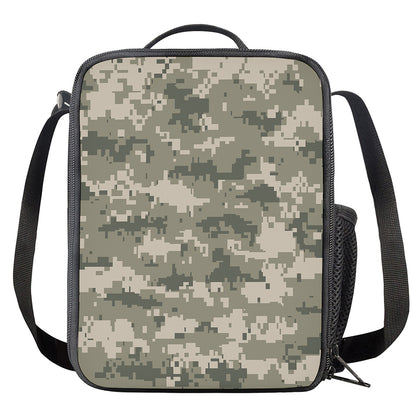 Beige Digital Camo Pattern Print Crossbody Lunch Bag