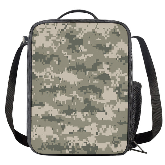 Beige Digital Camo Pattern Print Crossbody Lunch Bag