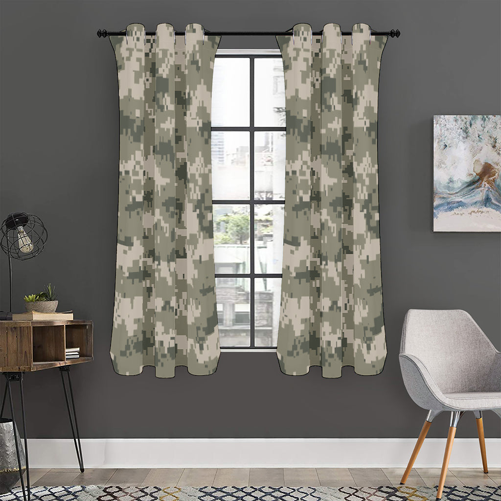 Beige Digital Camo Pattern Print Curtain
