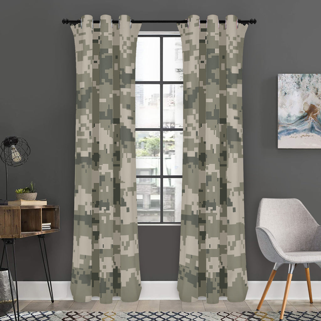 Beige Digital Camo Pattern Print Curtain