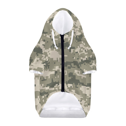 Beige Digital Camo Pattern Print Dog Zip Up Hoodie