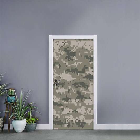 Beige Digital Camo Pattern Print Door Sticker