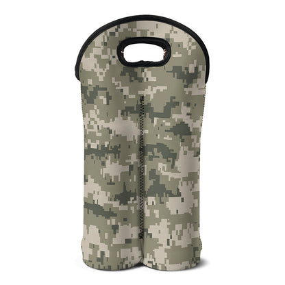 Beige Digital Camo Pattern Print Double Neoprene Wine Tote