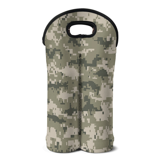 Beige Digital Camo Pattern Print Double Neoprene Wine Tote