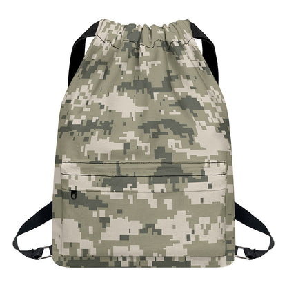 Beige Digital Camo Pattern Print Drawstring Backpack