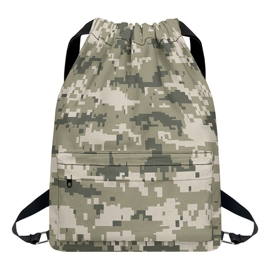 Beige Digital Camo Pattern Print Drawstring Backpack