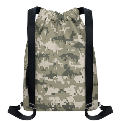 Beige Digital Camo Pattern Print Drawstring Backpack