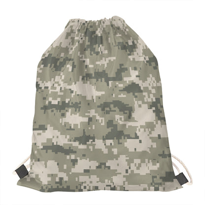 Beige Digital Camo Pattern Print Drawstring Bag