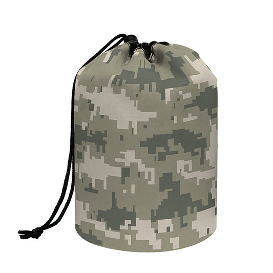 Beige Digital Camo Pattern Print Drawstring Makeup Bag