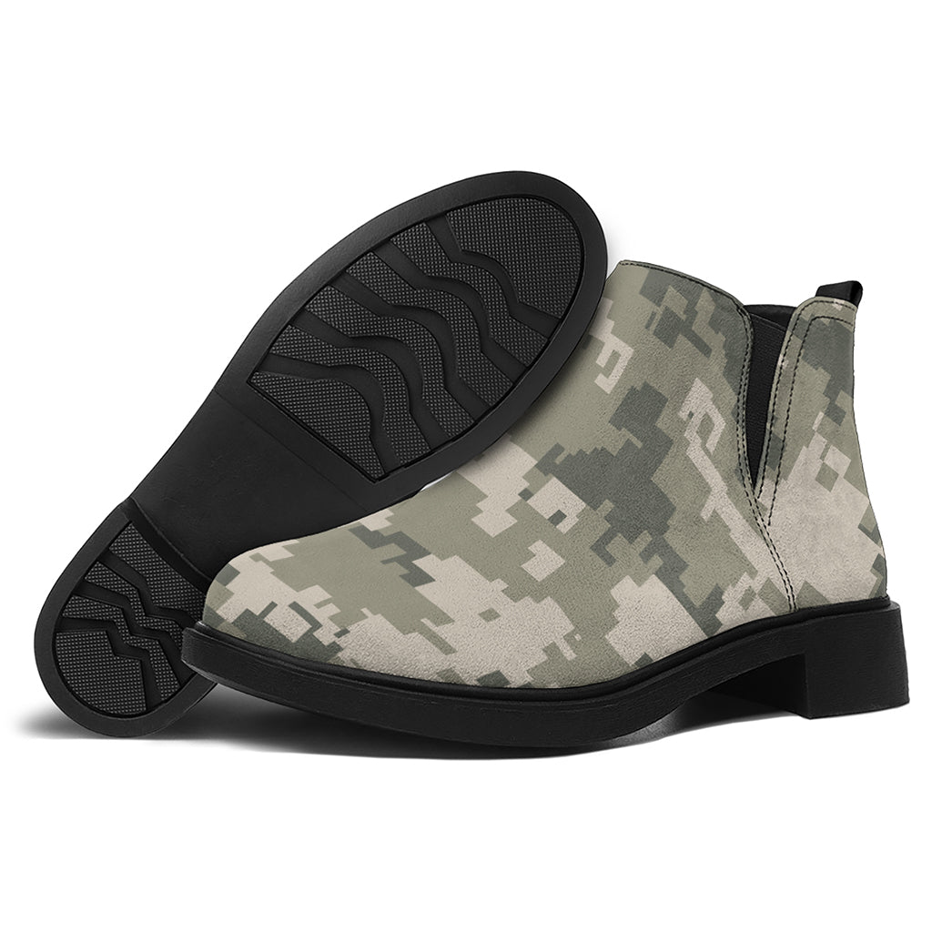 Beige Digital Camo Pattern Print Flat Ankle Boots