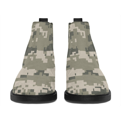 Beige Digital Camo Pattern Print Flat Ankle Boots