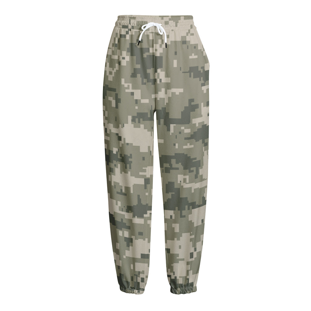Beige Digital Camo Pattern Print Fleece Lined Knit Pants