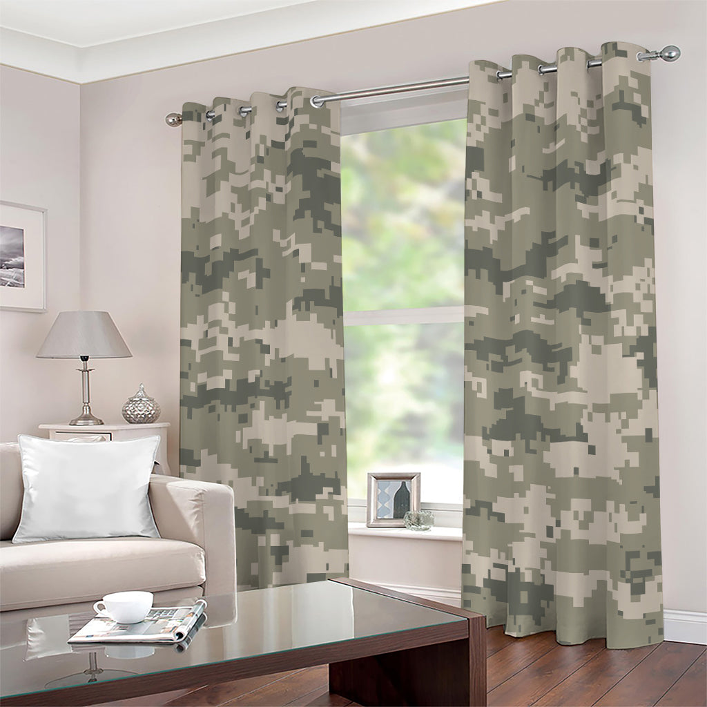 Beige Digital Camo Pattern Print Grommet Curtains
