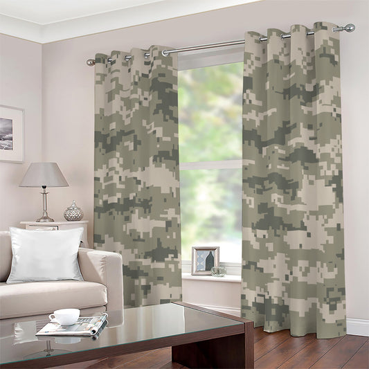 Beige Digital Camo Pattern Print Grommet Curtains