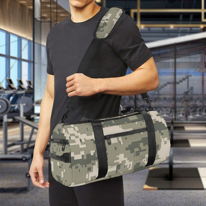 Beige Digital Camo Pattern Print Gym Bag