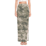 Beige Digital Camo Pattern Print High Slit Maxi Skirt