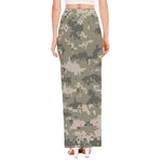 Beige Digital Camo Pattern Print High Slit Maxi Skirt