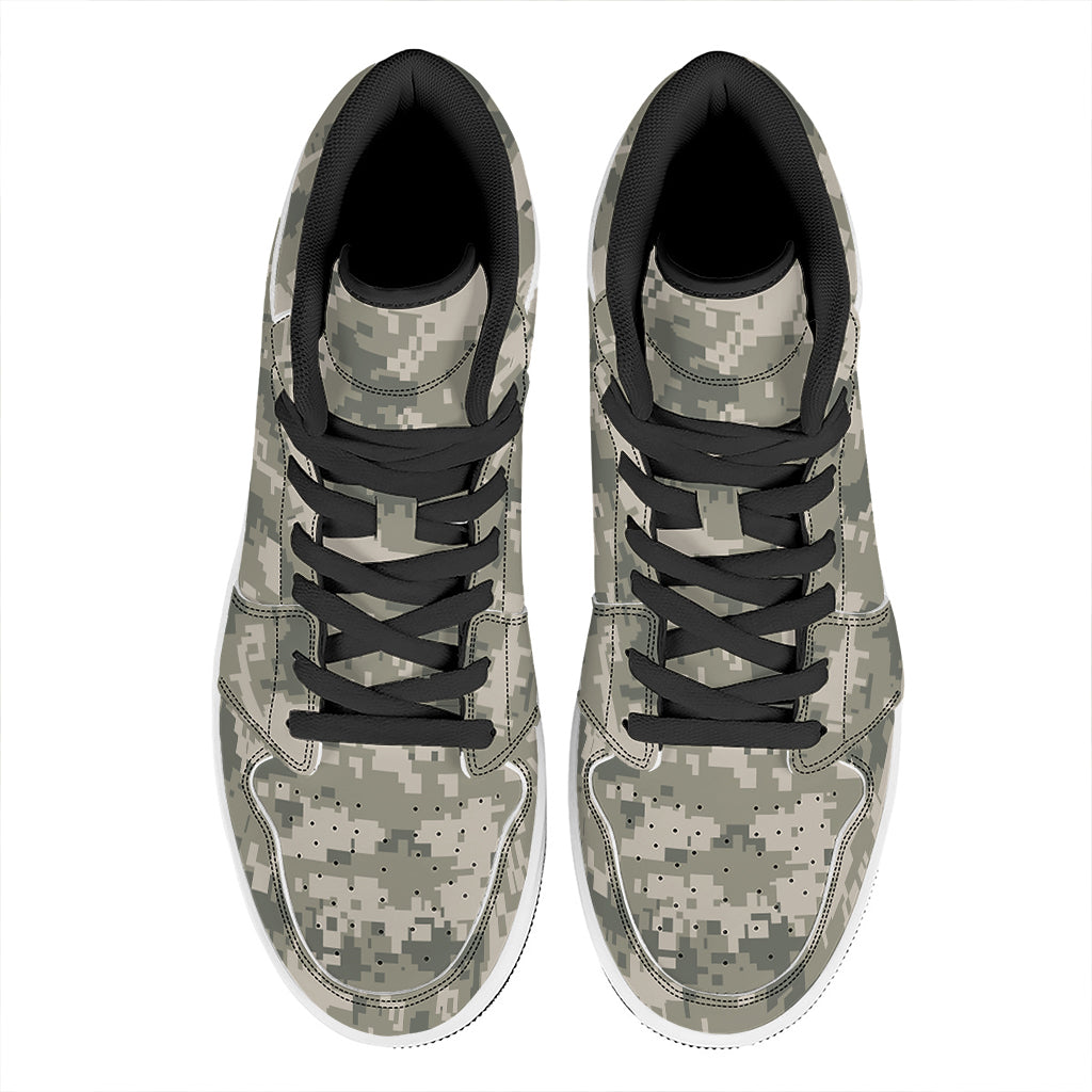 Beige Digital Camo Pattern Print High Top Leather Sneakers