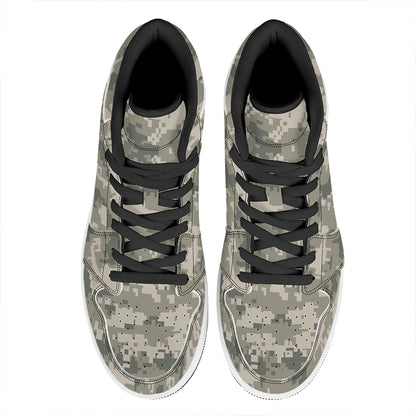 Beige Digital Camo Pattern Print High Top Leather Sneakers