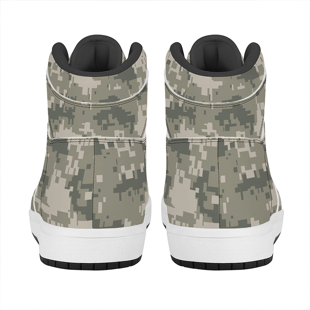 Beige Digital Camo Pattern Print High Top Leather Sneakers