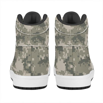 Beige Digital Camo Pattern Print High Top Leather Sneakers