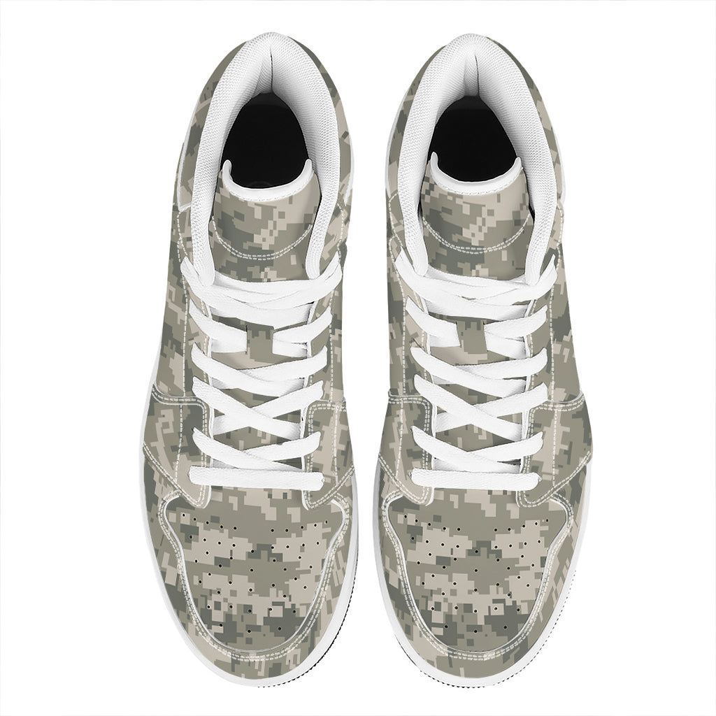 Beige Digital Camo Pattern Print High Top Leather Sneakers