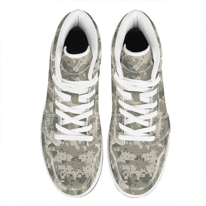 Beige Digital Camo Pattern Print High Top Leather Sneakers