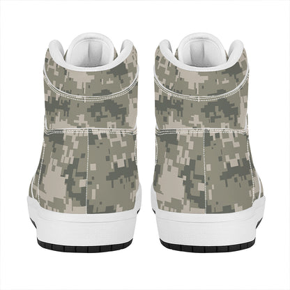 Beige Digital Camo Pattern Print High Top Leather Sneakers