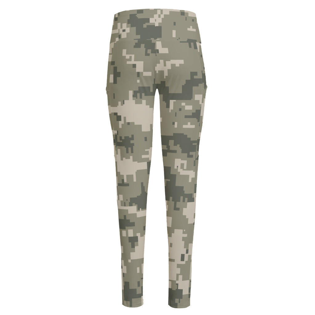 Beige Digital Camo Pattern Print High-Waisted Pocket Leggings