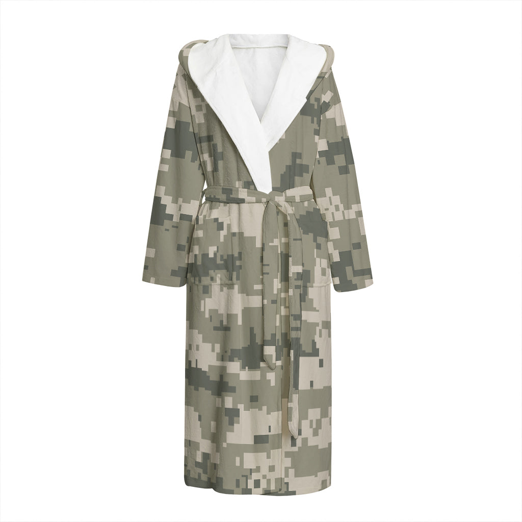 Beige Digital Camo Pattern Print Hooded Bathrobe