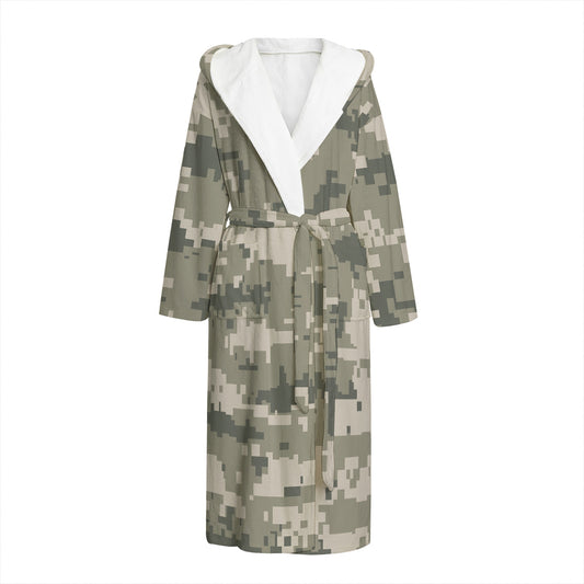 Beige Digital Camo Pattern Print Hooded Bathrobe