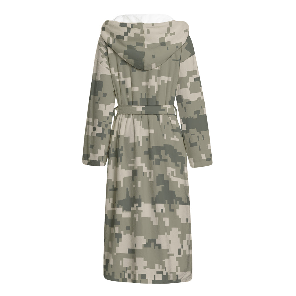 Beige Digital Camo Pattern Print Hooded Bathrobe
