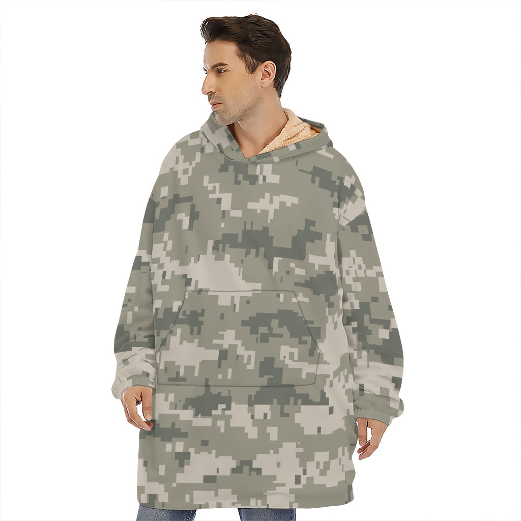 Beige Digital Camo Pattern Print Hoodie Blanket