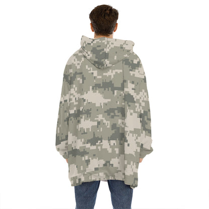 Beige Digital Camo Pattern Print Hoodie Blanket