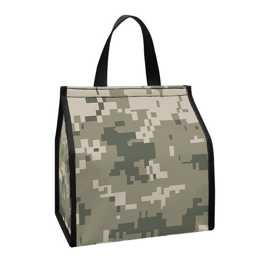 Beige Digital Camo Pattern Print Insulated Lunch Tote